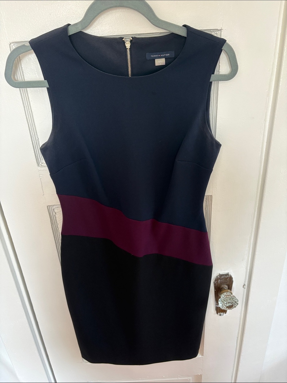 Tommy Hilfiger Navy, Black & Burgundy Colorblock Midi Sheath Dress